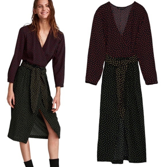 Zara Woman Polka Dot Wrap Dress. Size XL. EUC. Like New. Long Sleeve. Midi. - Picture 3 of 8